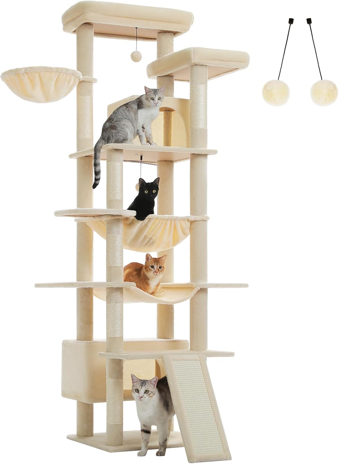 Heavy Duty Cat Tree for Large Cats - Extra Tall Cat Tower with Metal Frame Hammock, Sisal Scratching Posts, Perches - Indoor Cat Furniture for Big Cats